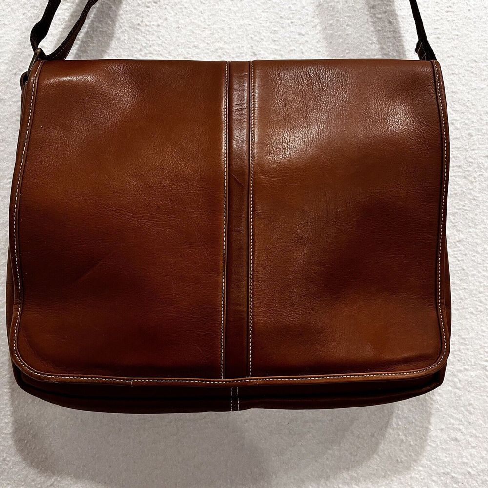 Latico Natural Leather LARGE Messenger Bag Laptop Unisex Men Brown - Picture 3 of 13